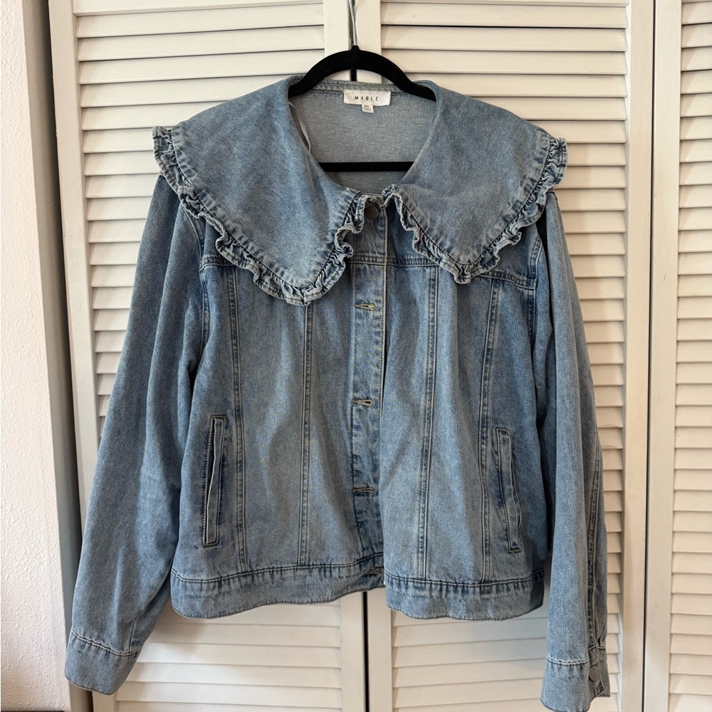 Mable (Anthropologie) Denim Jacket w/ Ruffle Collar